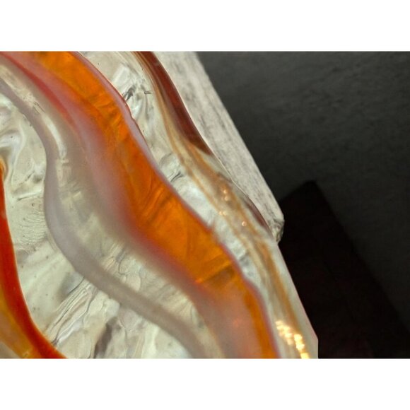 Vtg Slag Art Glass Cornucopia Vase Spiral Curled Handle Unsigned Orange MCM - Picture 9 of 15